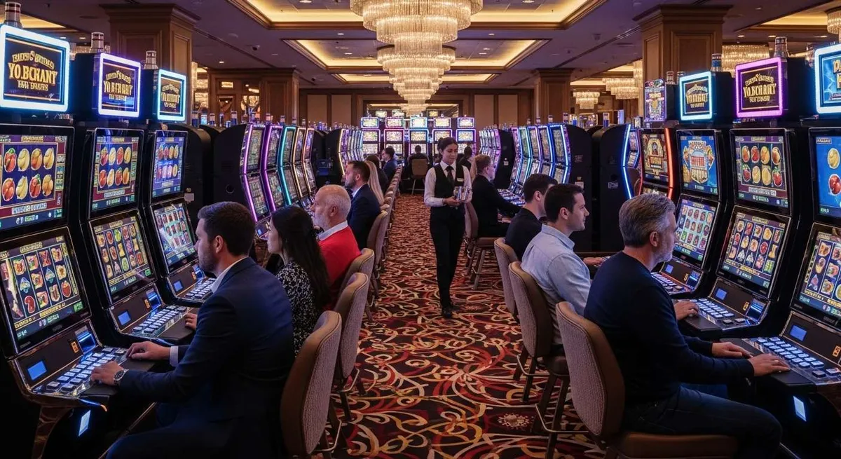 Instant Casino Giocatori alle slot machine in una lussuosa sala casinò